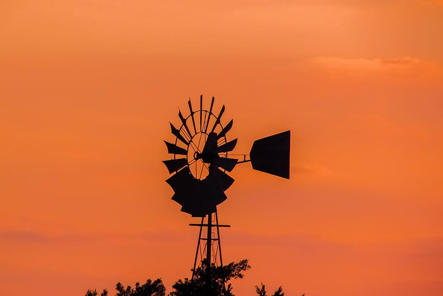sunset, windmill, sky, evening, shadows, orange, famagusta HD wallpaper