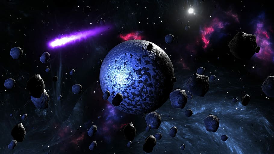 gray planet with asteroid field graphic wallpaper, astronomy HD wallpaper