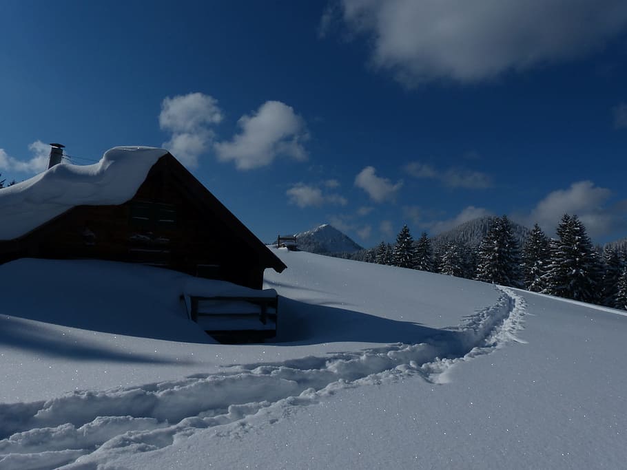 Winter, Snow, Hut, White, Wintry, winter dream, light, bavaria HD wallpaper