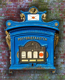blue and white Post Briefkasten wall decor, mailbox, letter boxes HD wallpaper