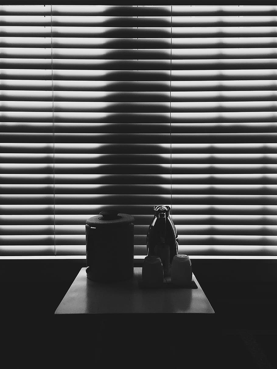 black container and pitcher on top of table, black teapot beside mugs on square white table HD wallpaper