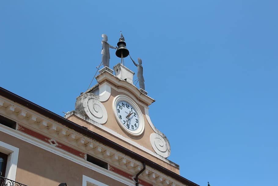 steeple, bells, clock, clock tower, mediterranean, architecture HD wallpaper