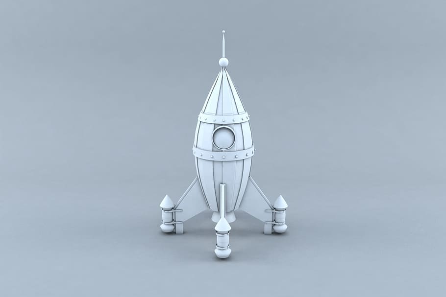 rocket white and black, 3d modeling, studio shot, no people HD wallpaper