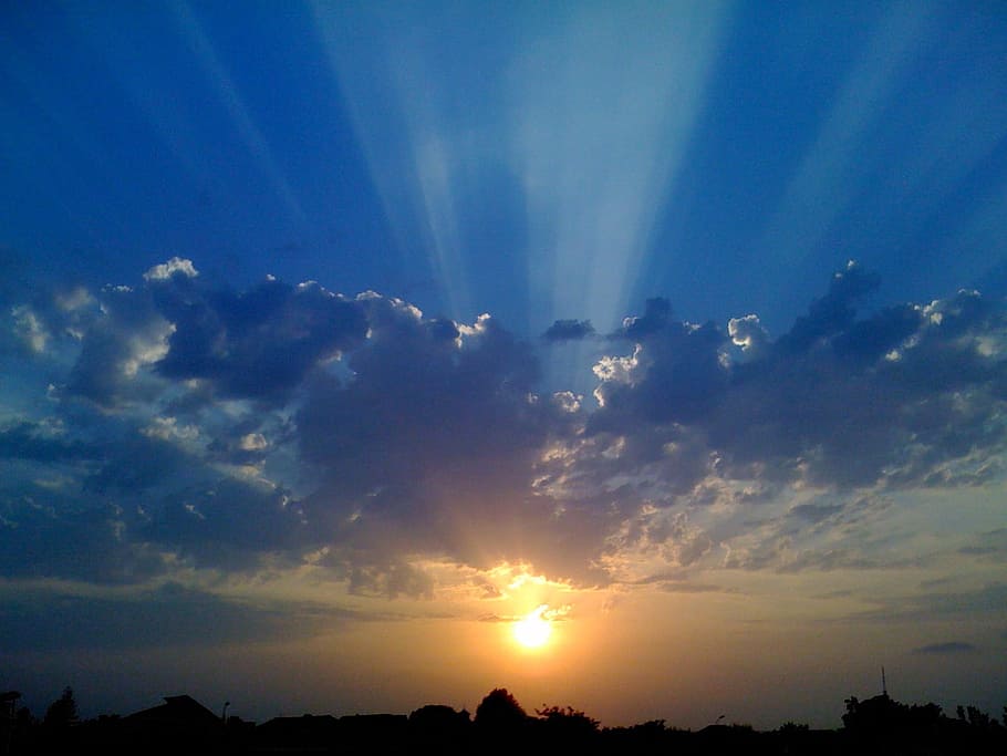 photo of a sunrise, sunset, sky, clouds, blue, nature, outside HD wallpaper