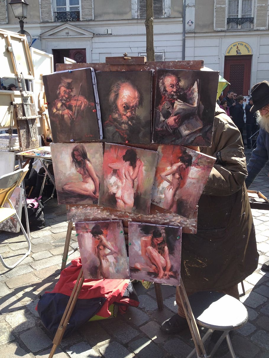 montmartre, paris, painter, easel, food, food and drink, meat HD wallpaper