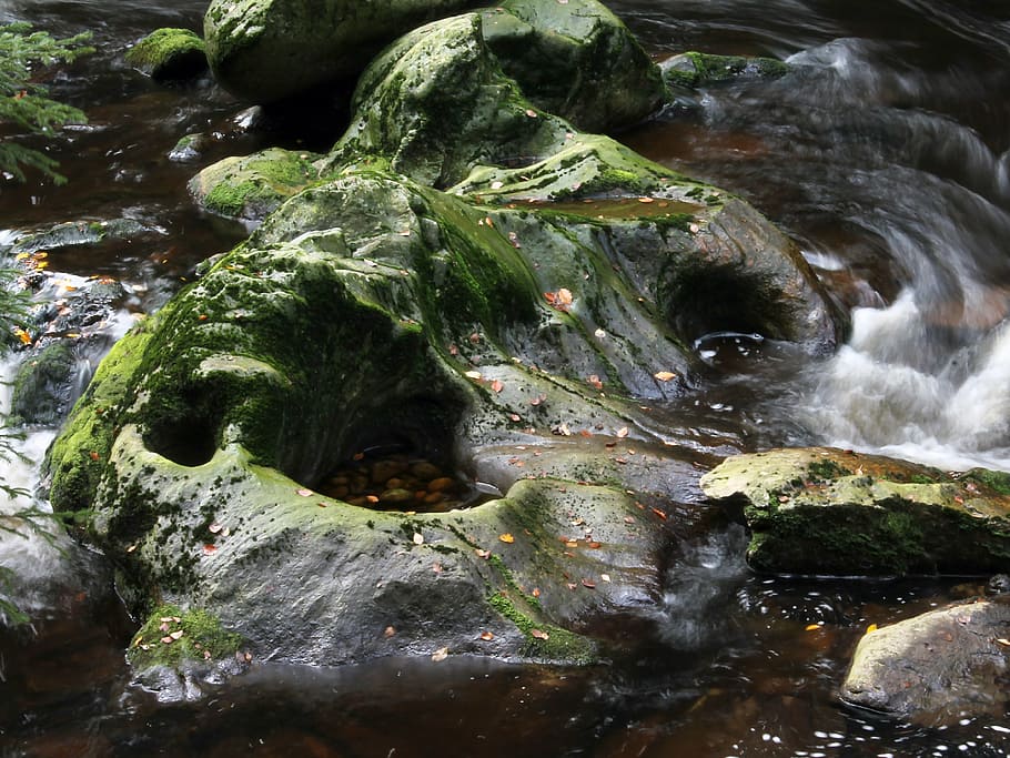 river, water, rock, no people, solid, motion, rock - object HD wallpaper