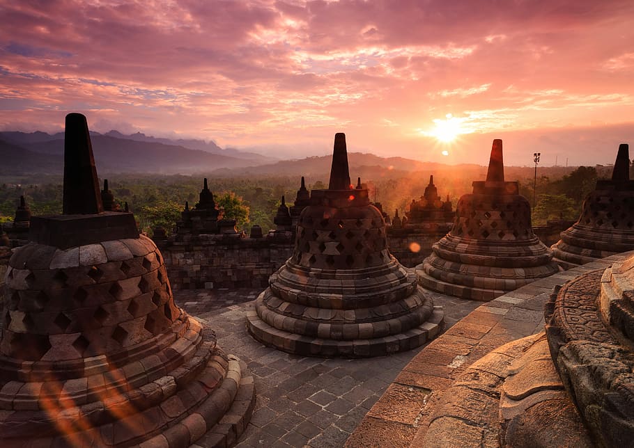 gray concrete bells ,Cambodia, landscape photography of ancient building HD wallpaper