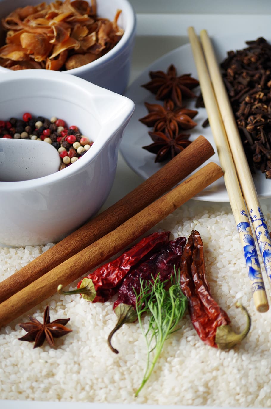 rice, pepper, mallets, koreniaca combination, food and drink HD wallpaper