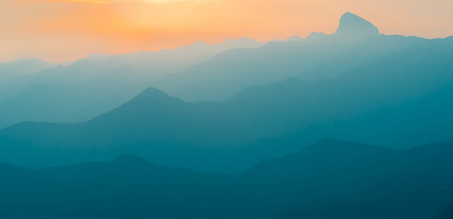 landscape photography of mountains with fog, silhouette of mountain covered by fog HD wallpaper