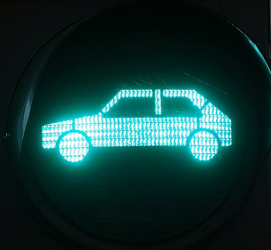 auto, traffic lights, car, green, drive, vehicle, light characters, HD wallpaper