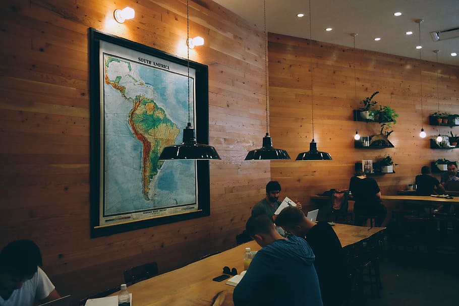 group of people sitting on chair, reading, working, cafe, restaurant HD wallpaper