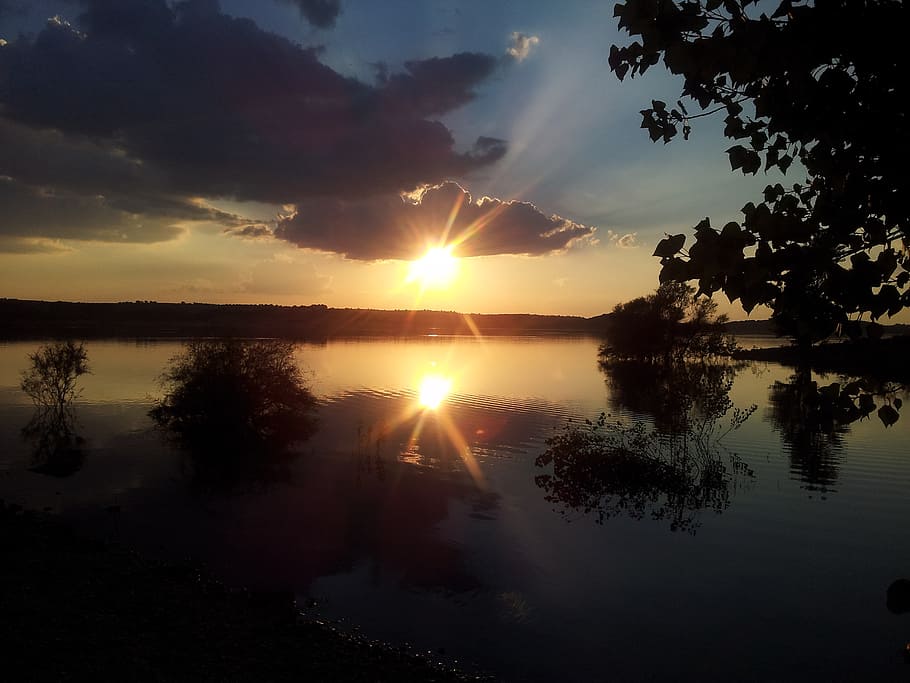sun, water, sunset, september, nature, sky, reflection, tranquility HD wallpaper