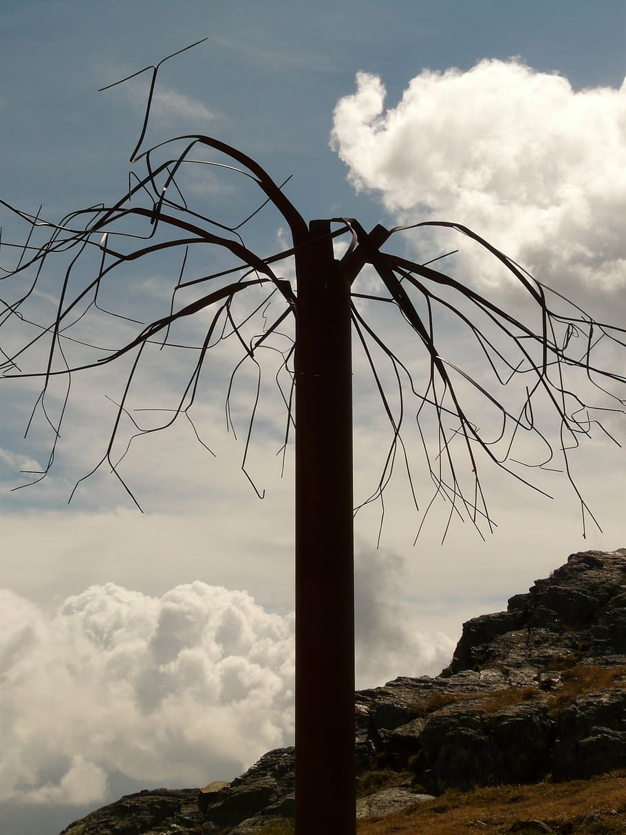 tree, abstract, metal, metal tree, timmelsjoch, art, mountain HD wallpaper