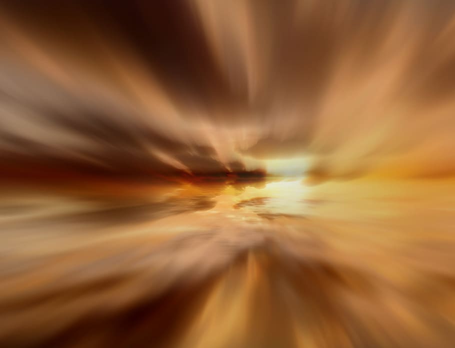 gold, sunset, surreal, motion, sun, water, reflection, fantasy HD wallpaper