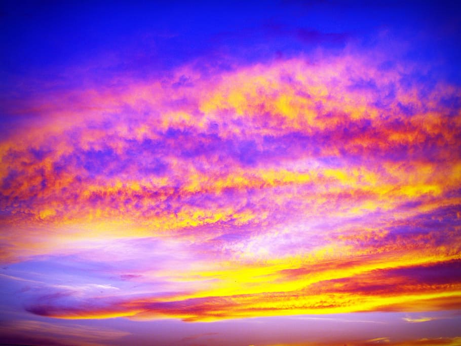 yellow and black clouds at sunset, purple, orange, artwork, sky, HD wallpaper