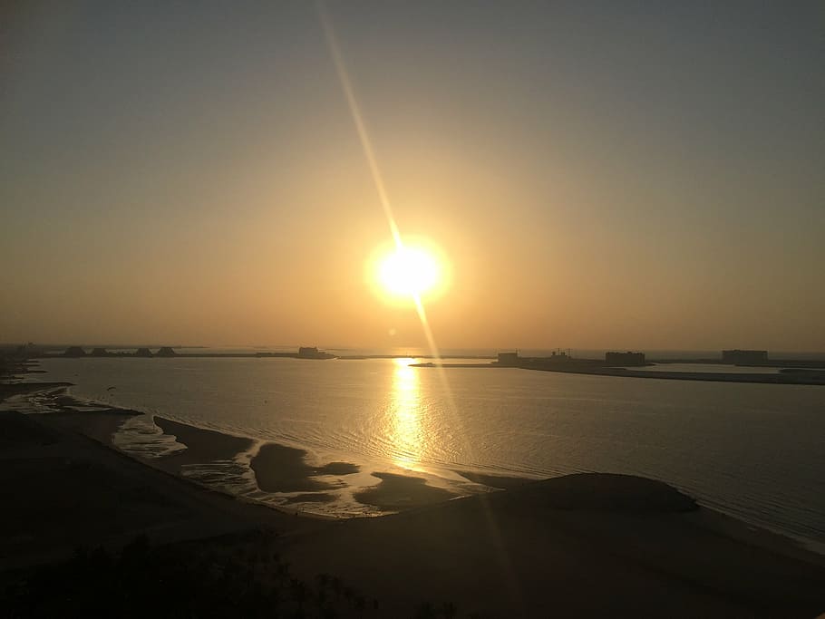 sunset, calm, peaceful, landscape, tranquil, sea, beach, nature HD wallpaper
