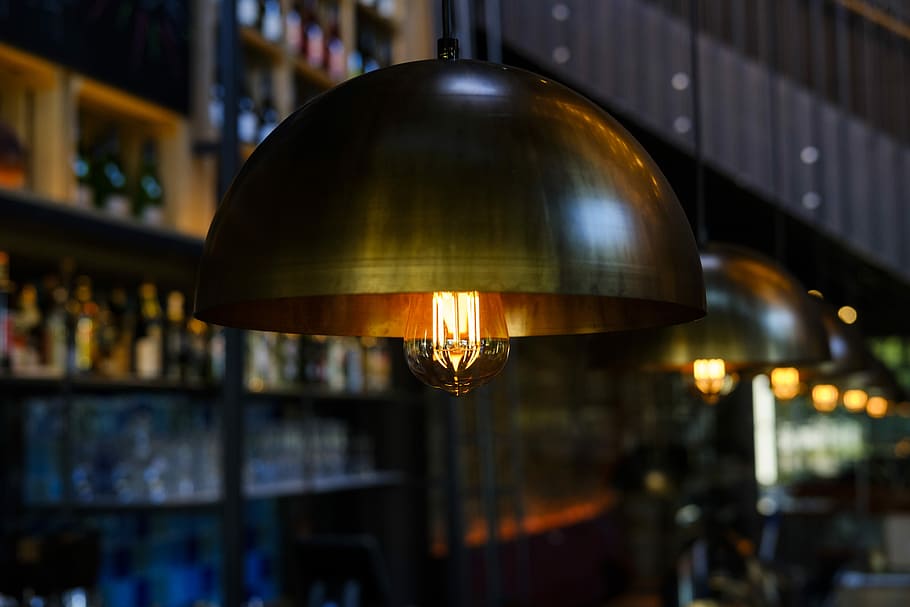gray hanging pendant lamps, light, lighting, light bulb, bulbs HD wallpaper
