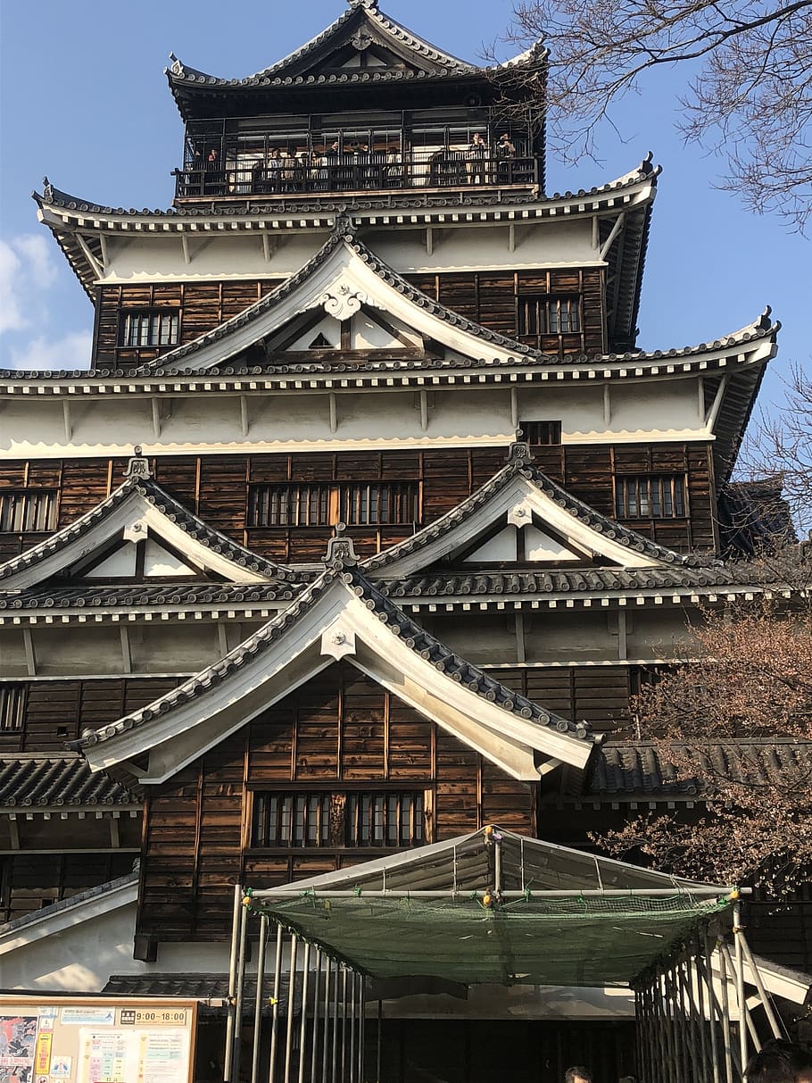 roof, temple, tower, building, journey, castle, hiroshima castle, HD wallpaper