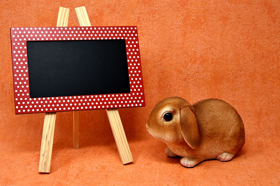 brown rabbit figurine beside red photo frame, easter, easter bunny HD wallpaper