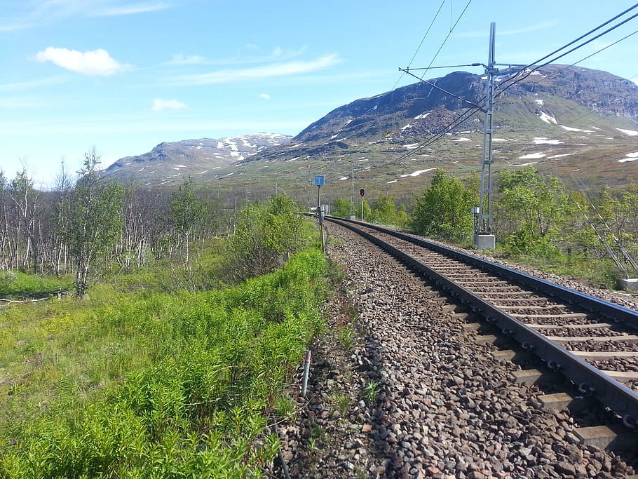 Mountain, Rail, Track, Train, Rural, norrland, rails, railroad track HD wallpaper