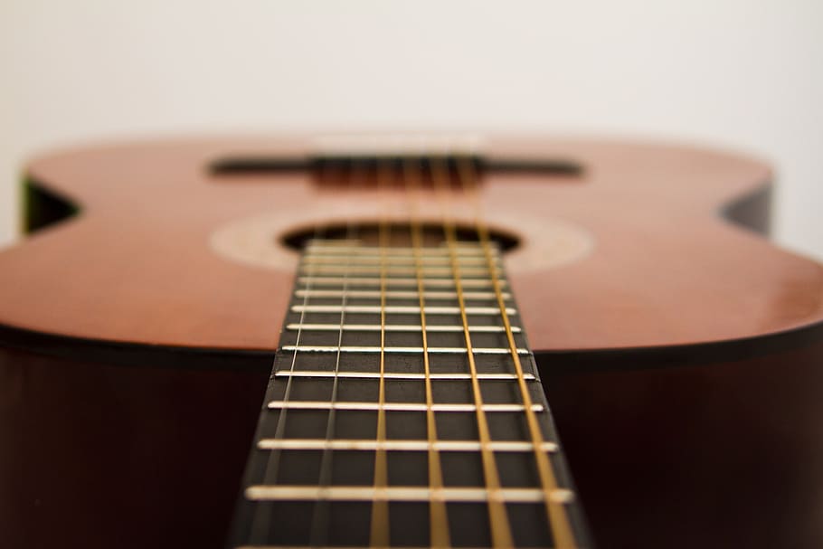 brown acoustic guitar, spanish, music, musical, instrument, string, HD wallpaper