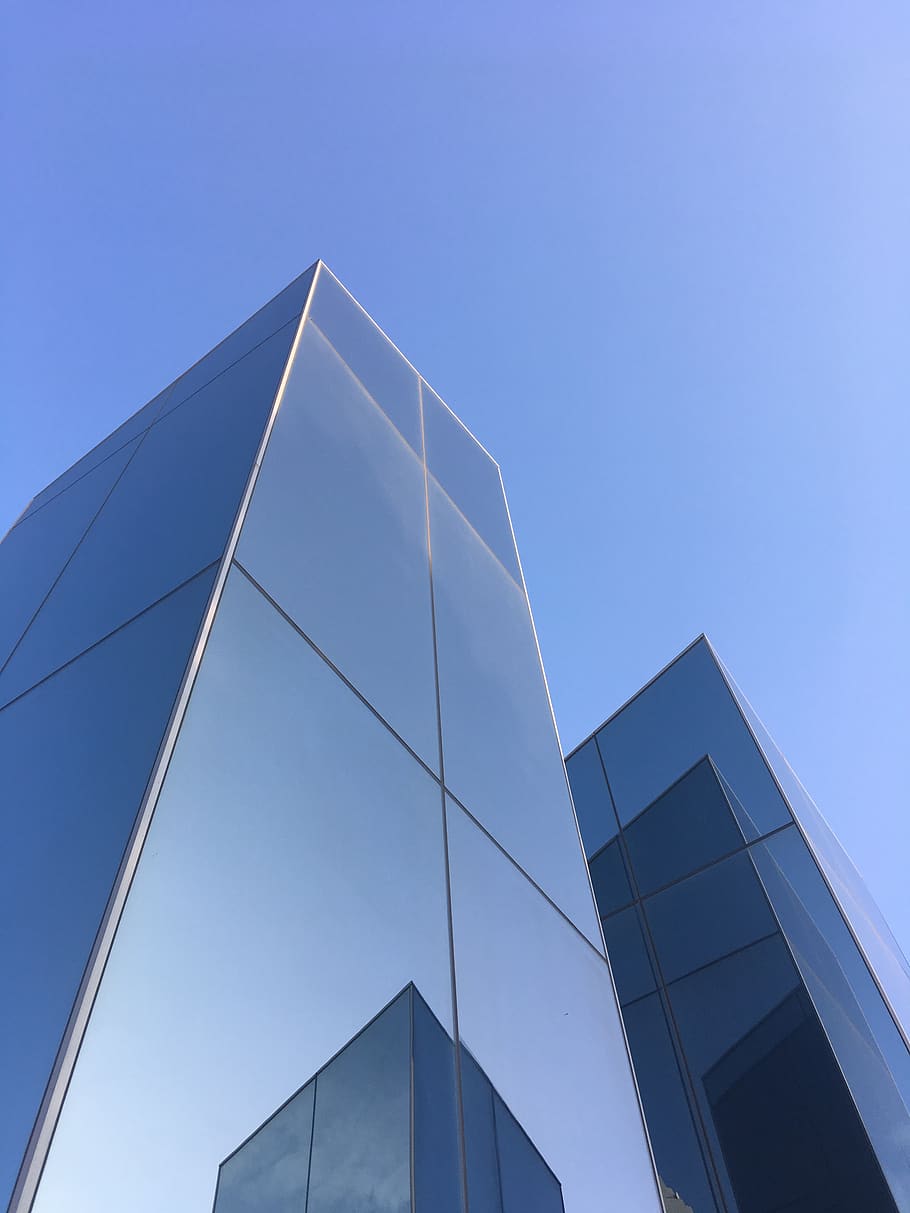 blue sky, glass reflections, architecture, built structure HD wallpaper
