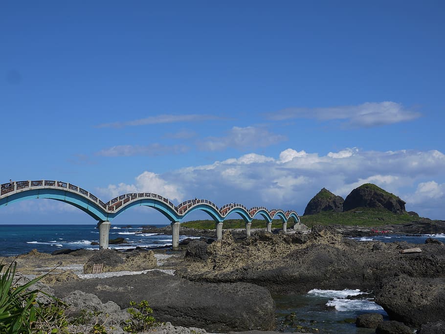 sky, sea, bridge, water, bridge - man made structure, architecture HD wallpaper