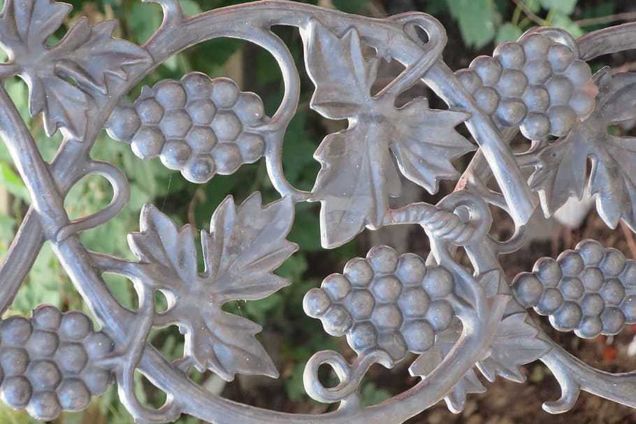 grapes, iron, rail guard, gate, iron art, wine, alcohol, winery