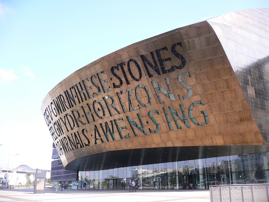 Stones Horizons and Awen Sing building, mermaid quay, wales, cardiff, HD wallpaper