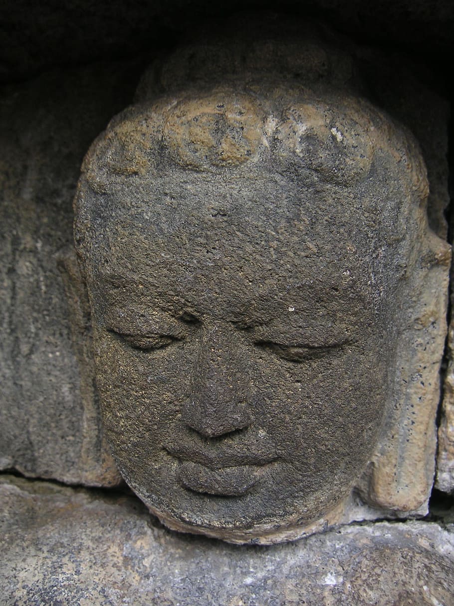 statue, face, sculpture, head, stone figure, indonesia, asia HD wallpaper