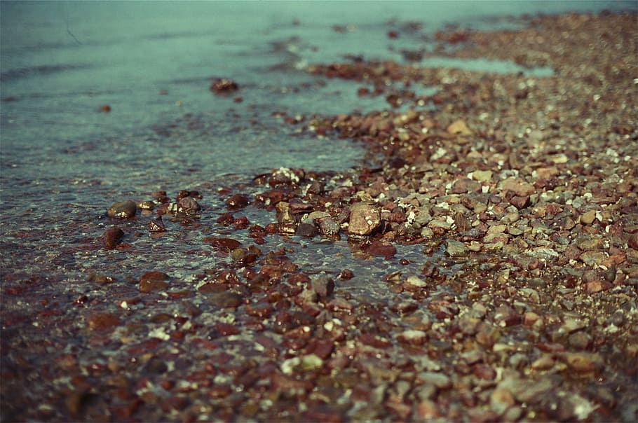 Rocks, Pebbles, Water, sea, nature, no people, day, beach, selective focus HD wallpaper