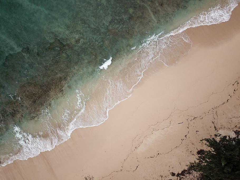 aerial photography of seashore, beach with calm waves on brown sand aerial photography HD wallpaper