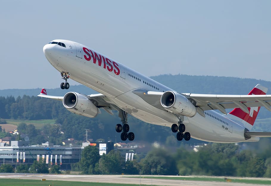 Swiss airline about to take off, airbus a330, swiss airlines