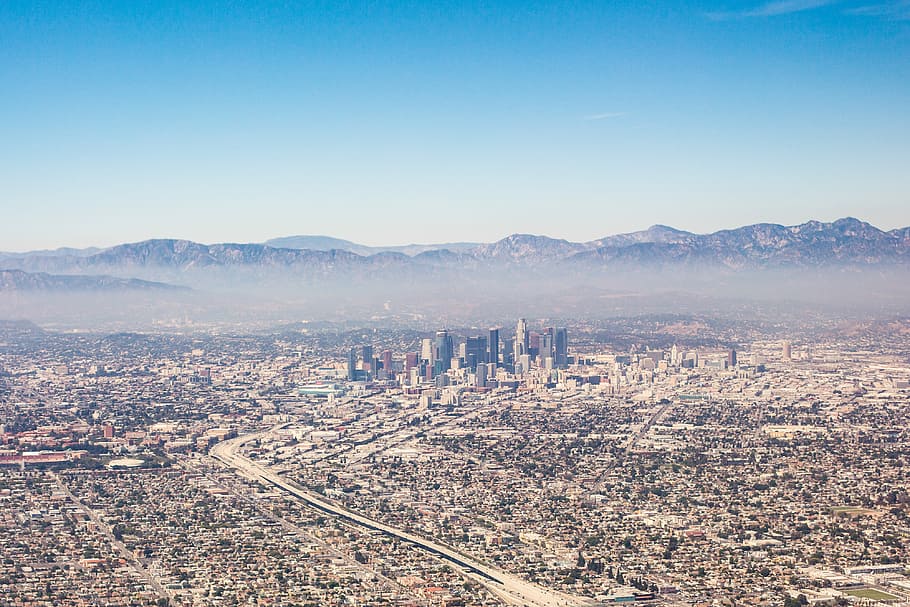 City of Los Angeles California Aerial View from Airplane, flights