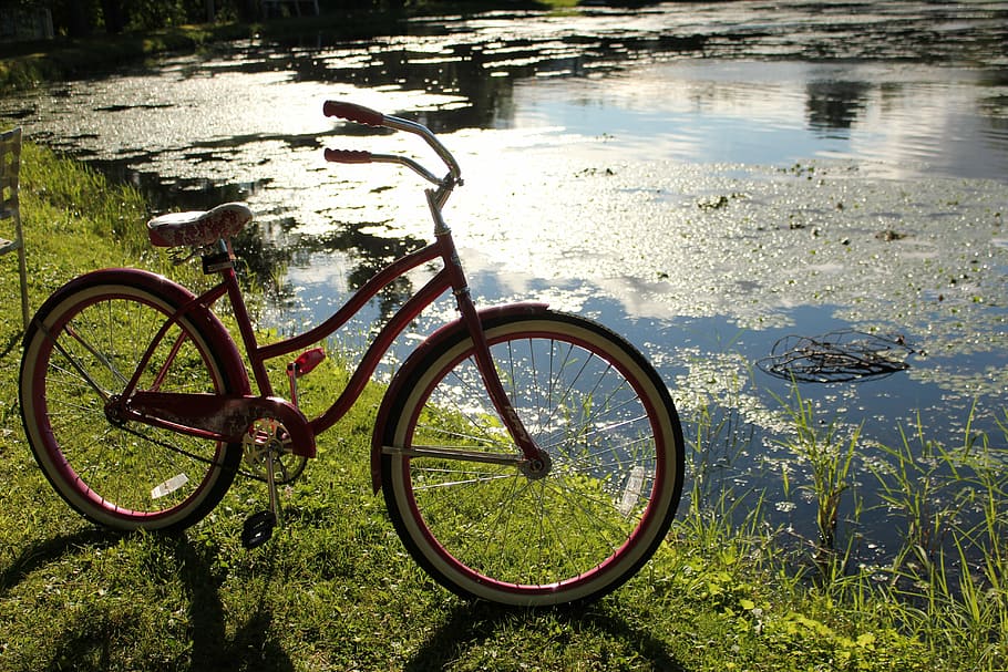 kutshers, bike, sunset, water, bicycle, transportation, mode of transportation HD wallpaper