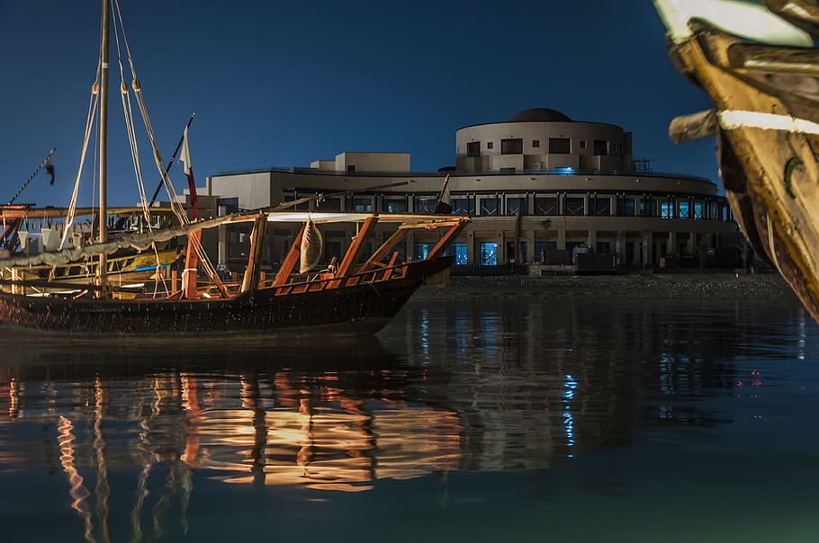 qatar, dhow festival, boat, katara, 2017, water, reflection