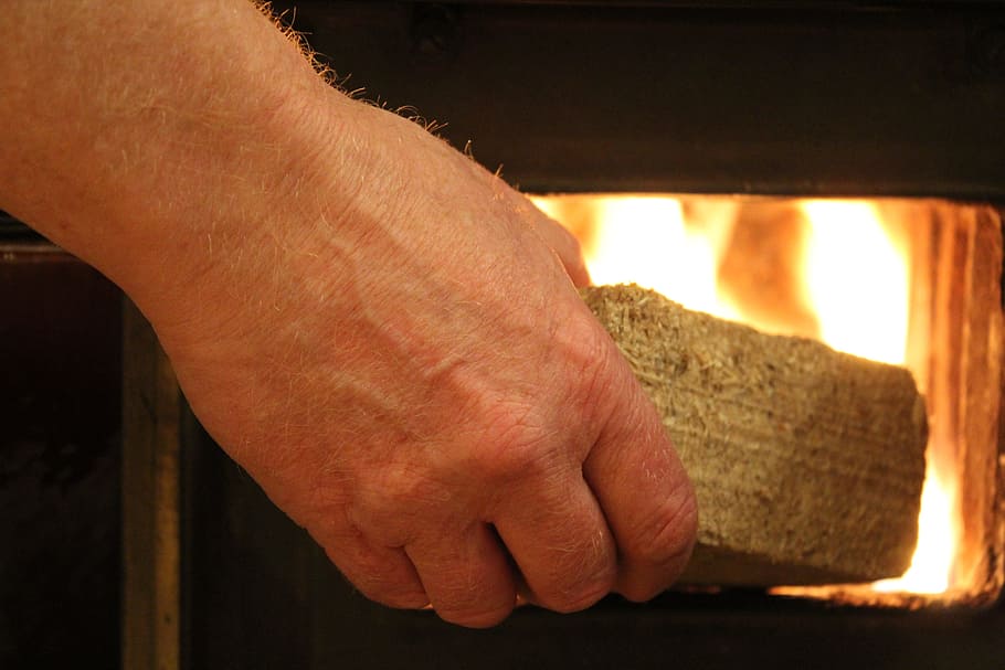 Fire, Hand, Oven, Brand, Burn, wood-briquette, oven door, flame