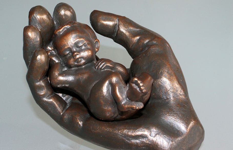 baby lying human palm figurine, Hand, Child, Bronze Statue HD wallpaper