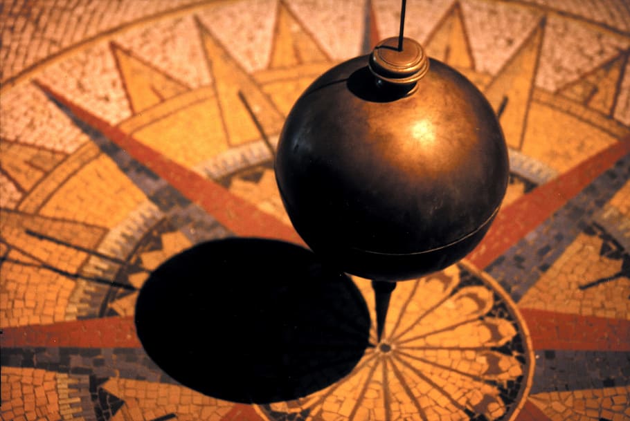 round grey hanging ball, pendulum, science, physics, balance