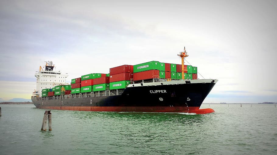 black cargo ship, merchant, port, freighter, porto, container, HD wallpaper