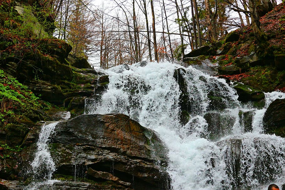 Waterfall, Carpathians, forest, no people, motion, day, nature HD wallpaper
