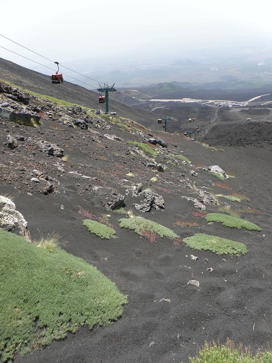 cableway, etna, volcano, summer, landscape, foot, mountain, HD wallpaper