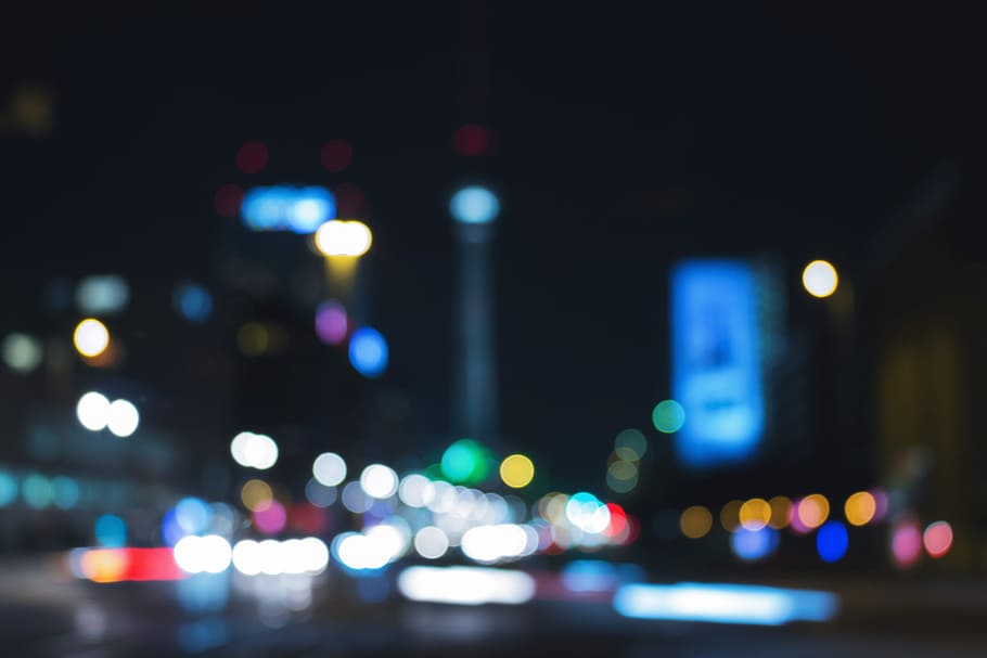Abstract city lights, urban, night, defocused, cityscape, backgrounds, HD wallpaper