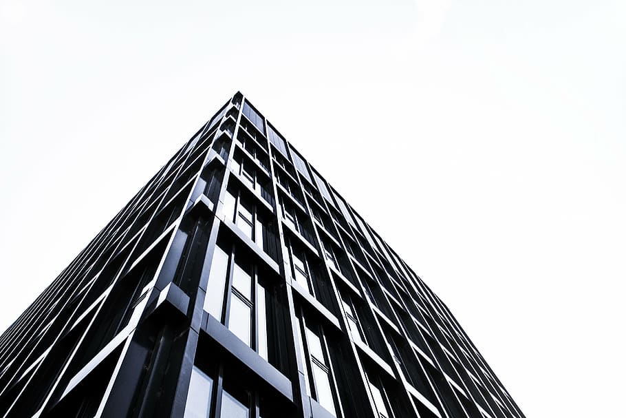 grey concrete building low angle photo, high, photography, curtain HD wallpaper