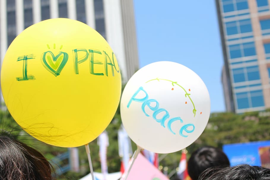 peace, balloon, yellow, white, i love the peace, congratulations HD wallpaper