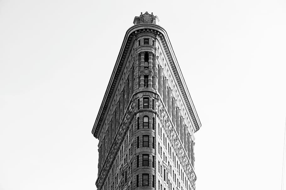Flatiron Building, New York, Flatiron building, New York, grayscale, HD wallpaper