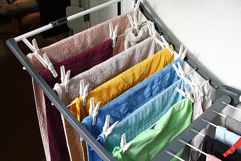 assorted-color towels hanged on rack, laundry, clothes drying rack HD wallpaper
