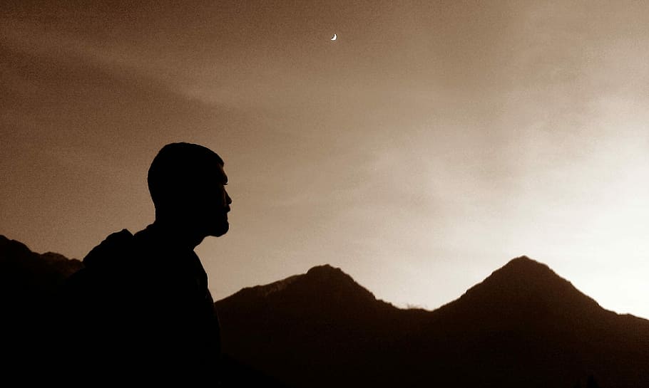 Mountain, Shadow, Man, Silhouette, one person, sunset, people HD wallpaper