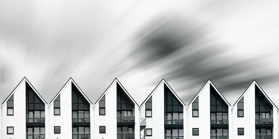 black and white house illustration, cloud, architecture, sky HD wallpaper