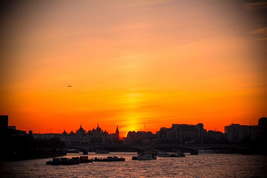 sunset, london, bridge, river, city, architecture, building exterior HD wallpaper